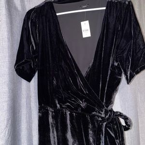 Black velvet wrap dress NWT